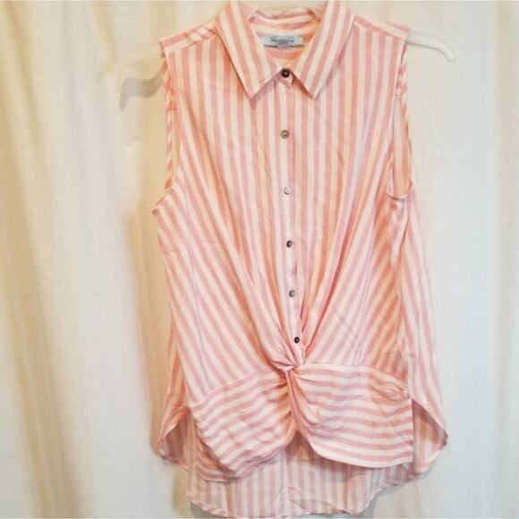 She and Sky pink and white striped button‎ down shirt size medium - Picture 1 of 5